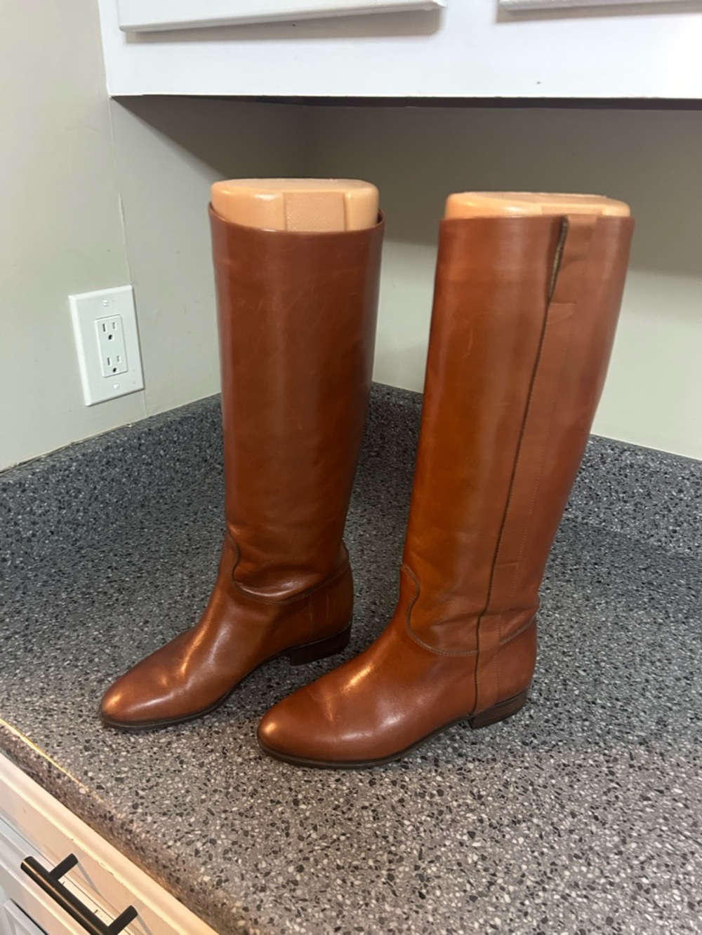 Saks Fifth Avenue Tall Leather Riding Boots in Cognac